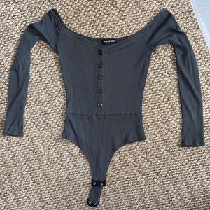 Grey Long Sleeve button bodysuit